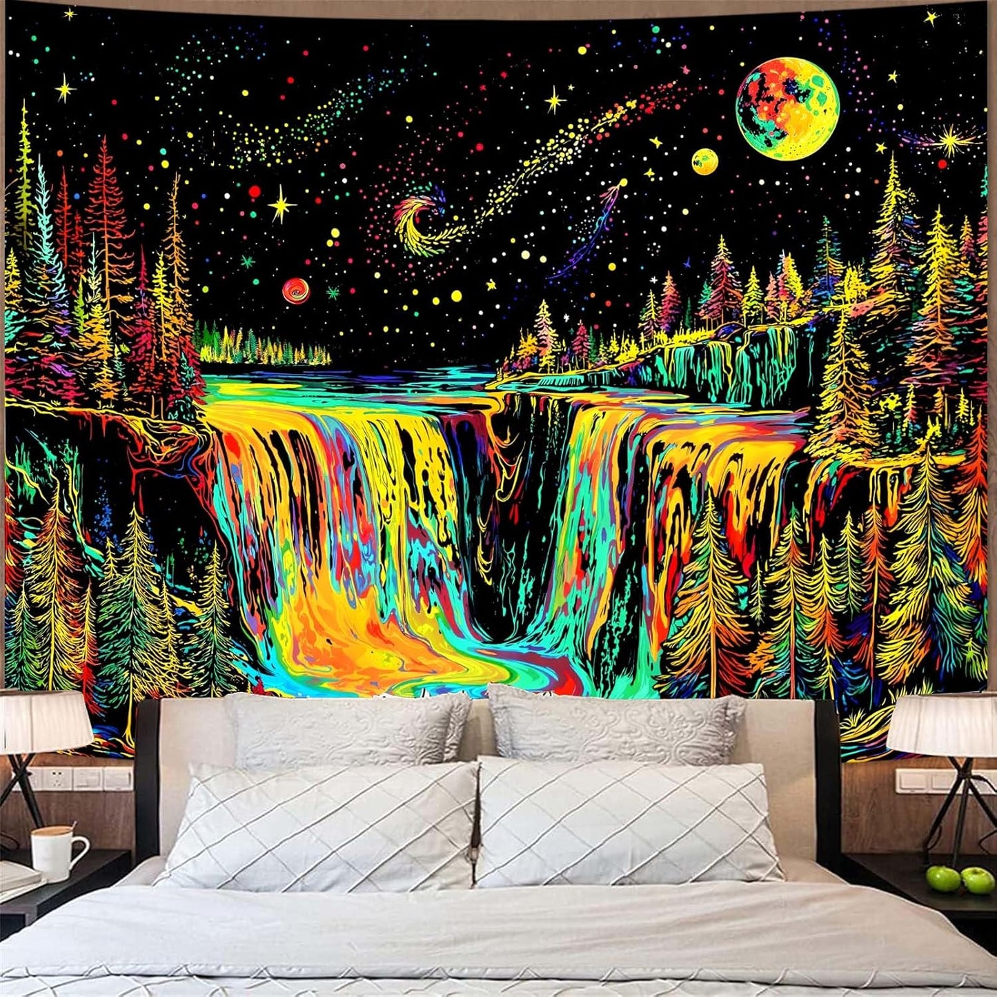Zussun Black and White Tapestry Starry Night Mountain Tapestries for Bedroom Aesthetic Moon and Stars Tapastry's Wall Hanging Dark Nature Forest Wall Tapestry for Living Room Dorm (48'' × 36'')