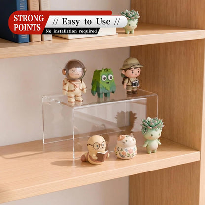Sezanrpt Acrylic Shelf Riser 12x4.7x3 pack of 2, Desktop Rectangular Acrylic Tray Pedestal Stand for Funko Pop Figure, Bags, 12x4.7x3 Inch
