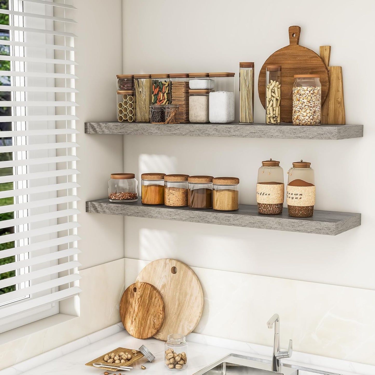 RICHFOCUS 72Inch Floating Shelves for Wall 2 Pack Shelves for Bedroom|Kitchen|Bathroom Wall Mounted Rustic Wood Floating Shelf with Invisible Brackets for Books|Storage|Decor, Rustic Brown