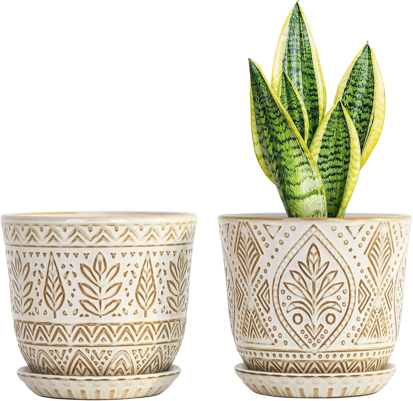 Gepege 6 Inch Beaded Ceramic Planter Set of 2 with Drainage Hole and Saucer for Plants, Indoor-Outdoor Large Round Succulent Orchid Flower Pot (Smoked Gray, Inner-pots not Larger Than 5 Inch)