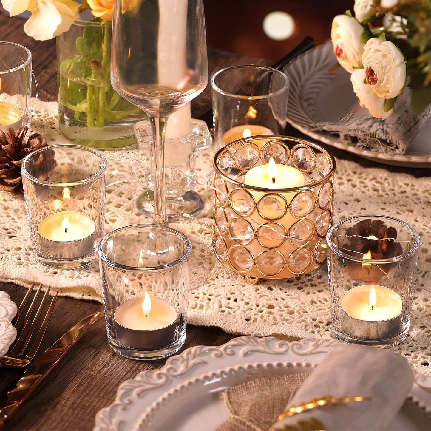 Letine 36-Pack Votive Candle Holders - Clear Glass Tea Light Holders - Glass Votive Candle Holder Bulk for Wedding Centerpieces/Home Table Decor/Propose/Christmas and Spring Party Decor