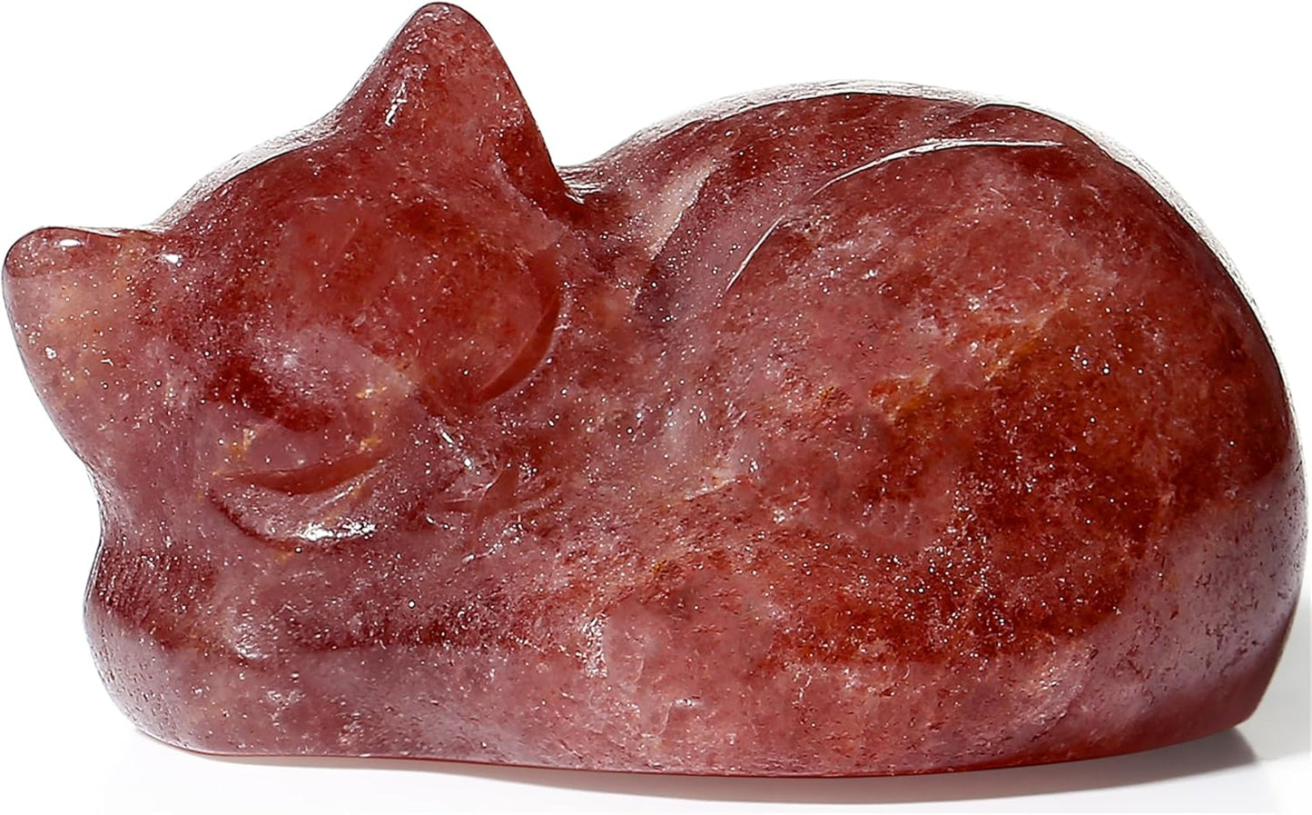 YATOJUZI 2" Cat Decors Statue Opal Moonstones Crystals Opalite Sleeping Cats Gemstone Hand-Carved Cute Animal Figurines Home Office Desk Decor Stocking Stuffers Cat Themed Ornaments Gifts for Women