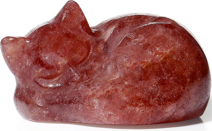 YATOJUZI 2" Cat Decors Statue Opal Moonstones Crystals Opalite Sleeping Cats Gemstone Hand-Carved Cute Animal Figurines Home Office Desk Decor Stocking Stuffers Cat Themed Ornaments Gifts for Women