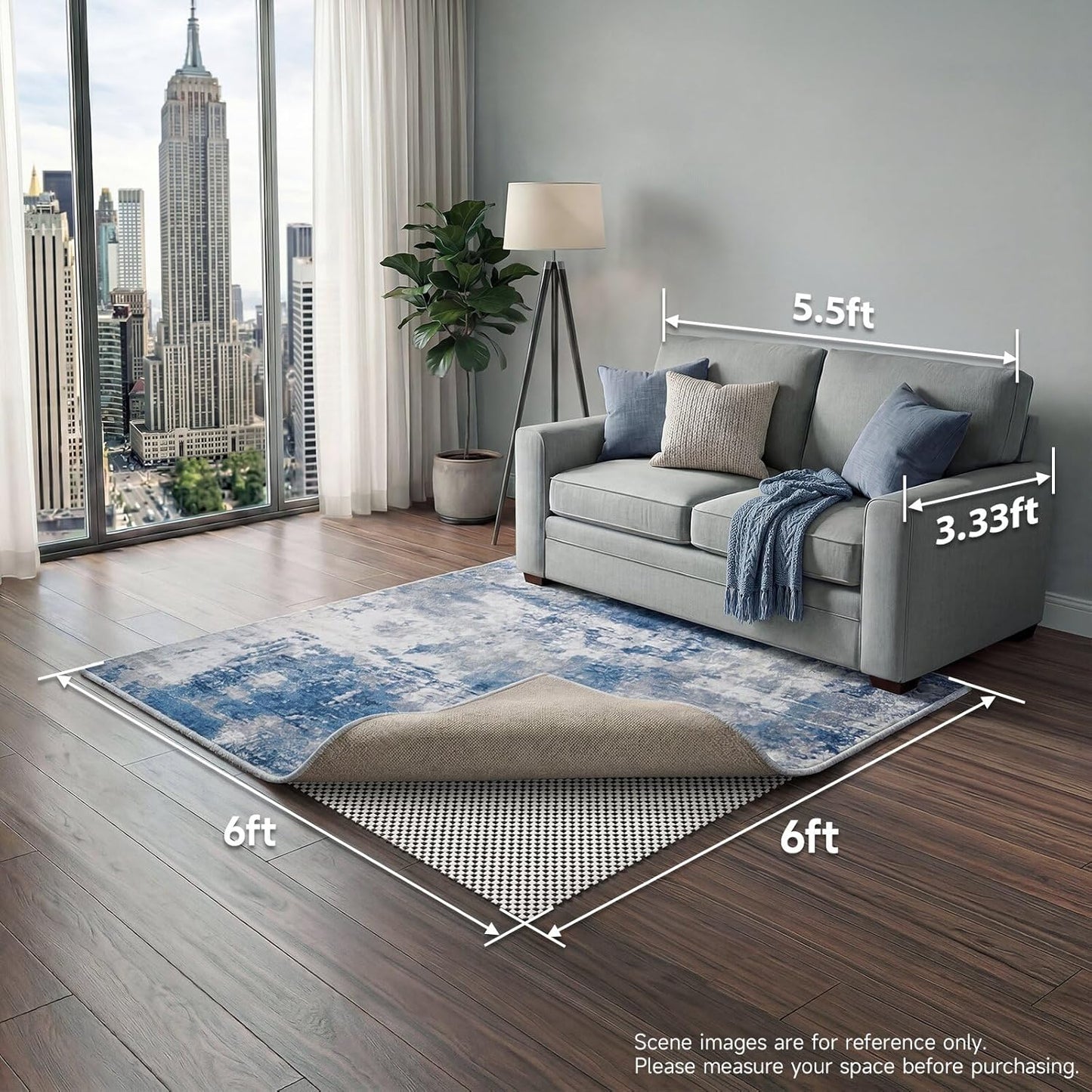 Veken Non Slip Rug Pad Gripper 8 x 10 Feet Extra Thick Pads for Any Hard Surface Floors, Keep Your Rugs Safe and in Place, Under Carpet Anti Skid Mat - Colors B