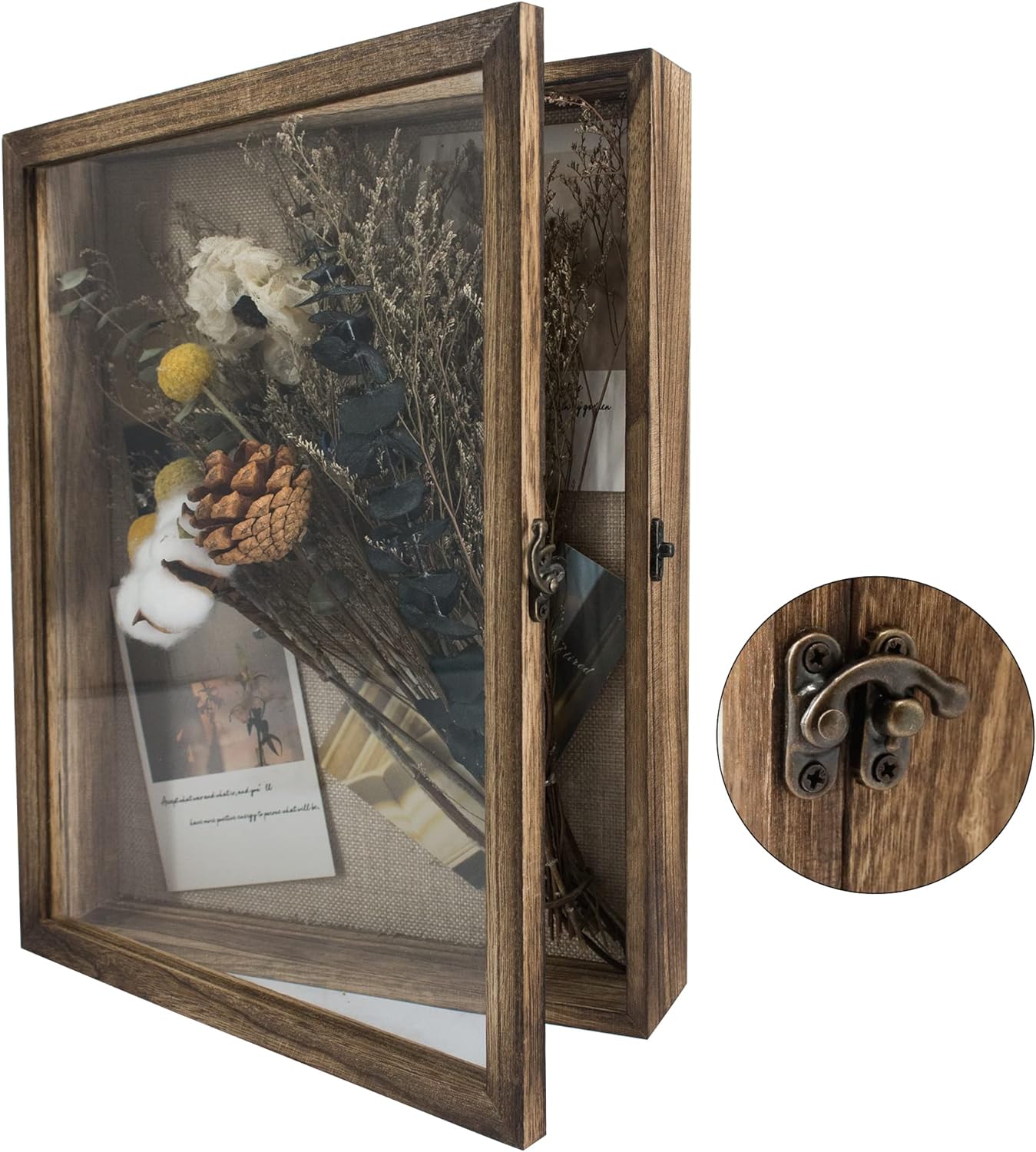 GraduatePro Shadow Box Frame 11x14 Display Case with Linen Back, Real Glass Window Door with Hinge, Picture Frame Wedding Bouquet Memorabilia Medals Photos Memory Box for Keepsakes, Carbonized Black