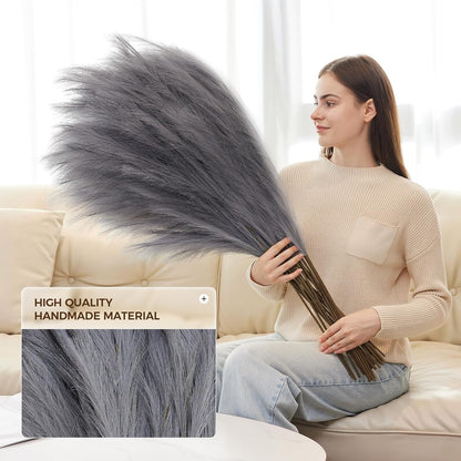 10 Pcs 39''/3.2FT Faux Pampas Grass Decor, Large Tall Fluffy Artificial Fake Flower, Bedroom Decor Boho Decor Pompas Floral for Vase Filler Farmhouse Home Wedding Decor (Blue)