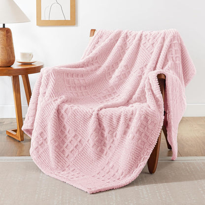 EXQ Home Fleece Throw Blanket for Couch or Bed - 3D Imitation Turtle Shell Jacquard Decorative Blankets - Cozy Soft Lightweight Fuzzy Flannel Blanket Suitable for All Seasons(50"×60",Beige)