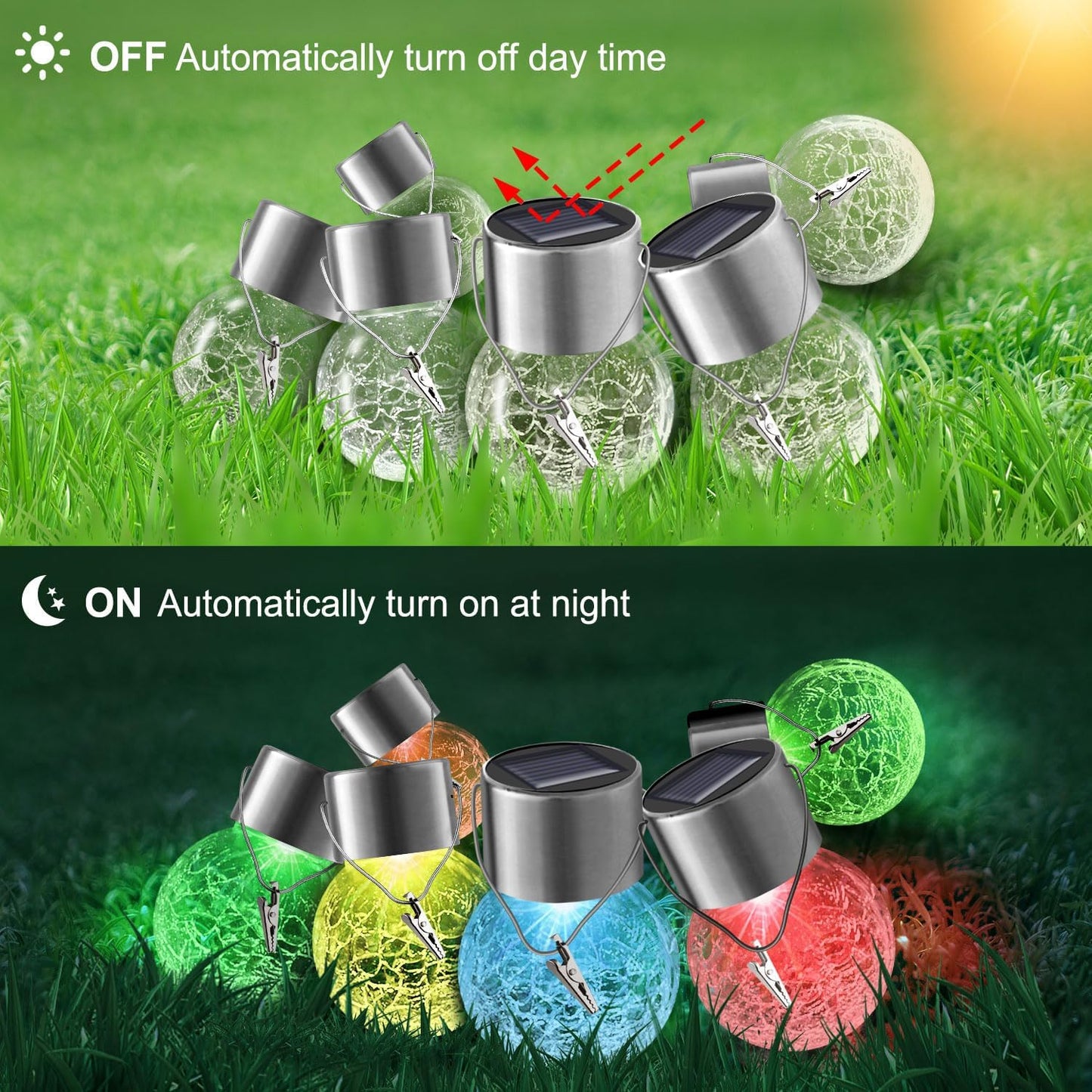 Solar Outdoor Lights Decorative 12 Pack, Hanging Solar Garden Lights Waterproof, Solar Powered Globe Cracked Glass Ball Lantern for Yard Patio Fence Tree Umbrella Holiday Decoration, Warm White