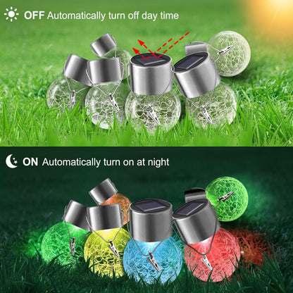 Solar Outdoor Lights Decorative 12 Pack, Hanging Solar Garden Lights Waterproof, Solar Powered Globe Cracked Glass Ball Lantern for Yard Patio Fence Tree Umbrella Holiday Decoration, Warm White