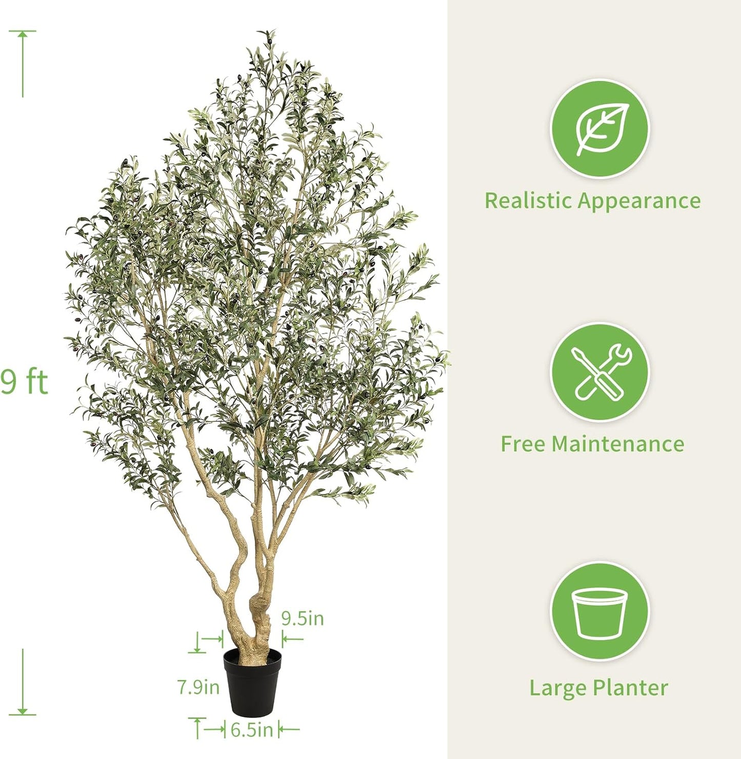 Realead Artificial Olive Tree 8ft - Large Faux Olive Tree with Realistic Leaves and Olives - Full and Grand Design Fake Olive Tree with Sturdy Base for Indoor Outdoor Office Decor
