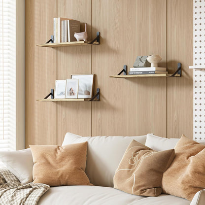 YGEOMER Brown Floating Shelves for Wall, 16.5 Inch Farmhouse Wall Shelves for Bedroom, Bathroom Storage, Living Room and Kitchen Decor (Set of 6 Brown)