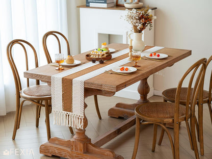 FEXIA Boho Table Runner for Thanksgiving Fall Christmas Home Decor with Tassels 72 Inches Long Pottery barn Furniture Farmhouse Rustic Macrame Burlap Table Decoration for Living Room (12x72 Inches)