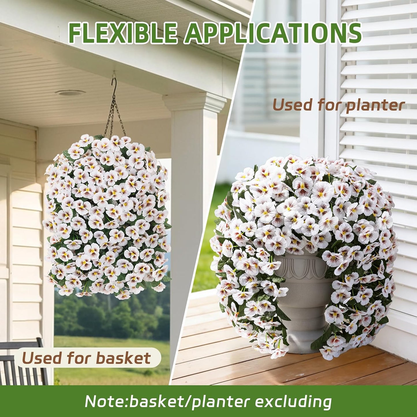 HyeFlora Artificial Flowers for Outdoors, 2pcs Faux Silk Pansies Flowers UV Resistant Fake Hanging Flower Plants for Outside Planters Porch Yard Patio Window Box (Mix Purple)