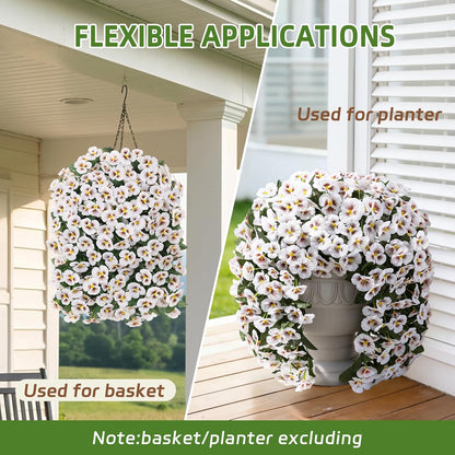 HyeFlora Artificial Flowers for Outdoors, 2pcs Faux Silk Pansies Flowers UV Resistant Fake Hanging Flower Plants for Outside Planters Porch Yard Patio Window Box (Mix Purple)
