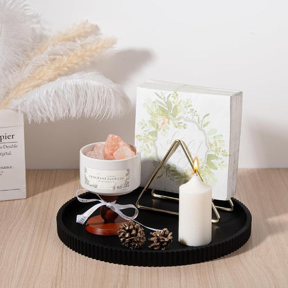 Silicone Bathroom Tray Round Kitchen Counter Organizer Decorative Vanity Accessories Coffee Table Decor for Perfume, Candle, Soap Dish, 9 Inch, Black