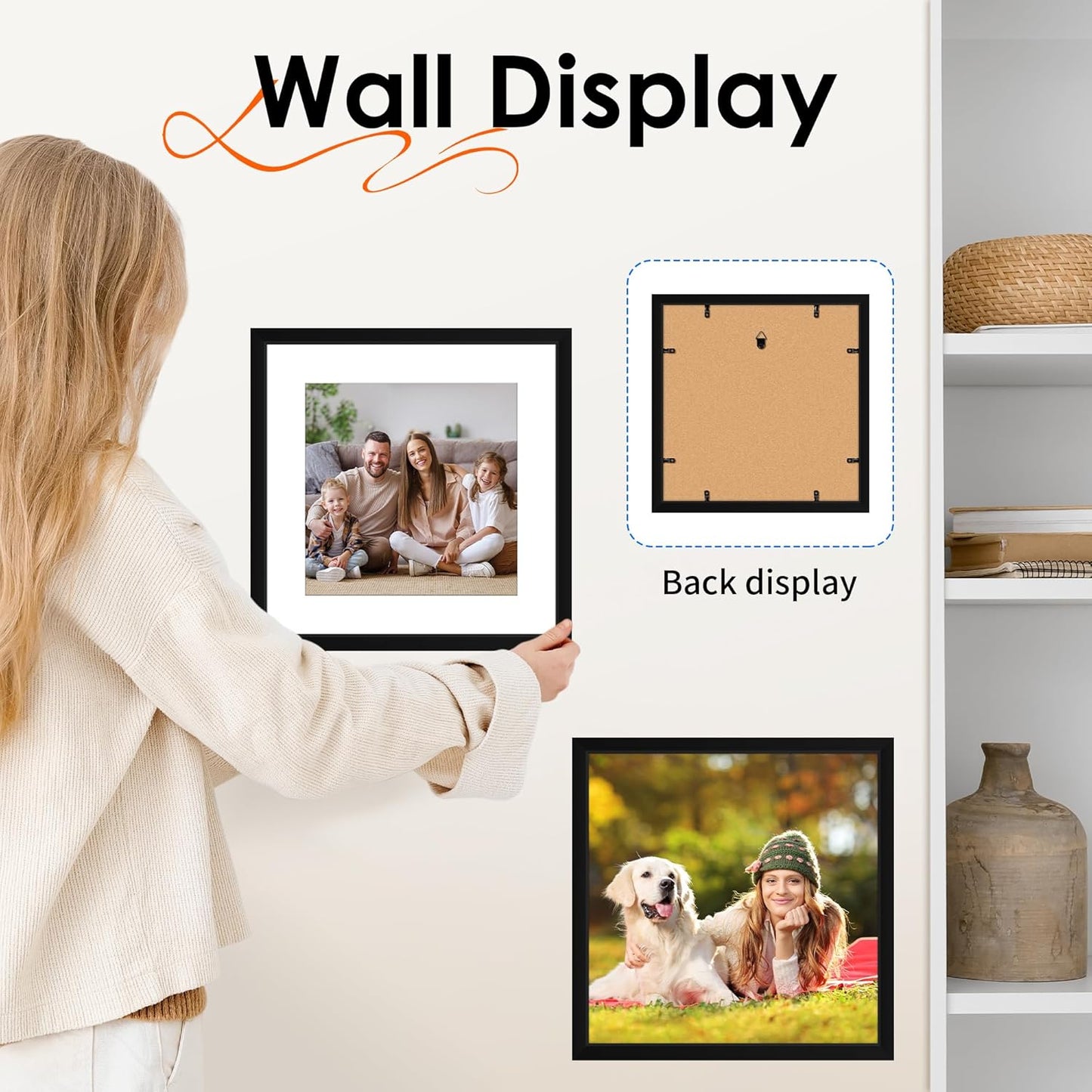 FIXSMITH 8x10 Picture Frame Set of 2, Photo Frame with HD Plexiglass, Display Pictures 5x7 with Mat or 8x10 Without Mat Multi Picture Frames Collage for Tabletop or Wall Display, Black