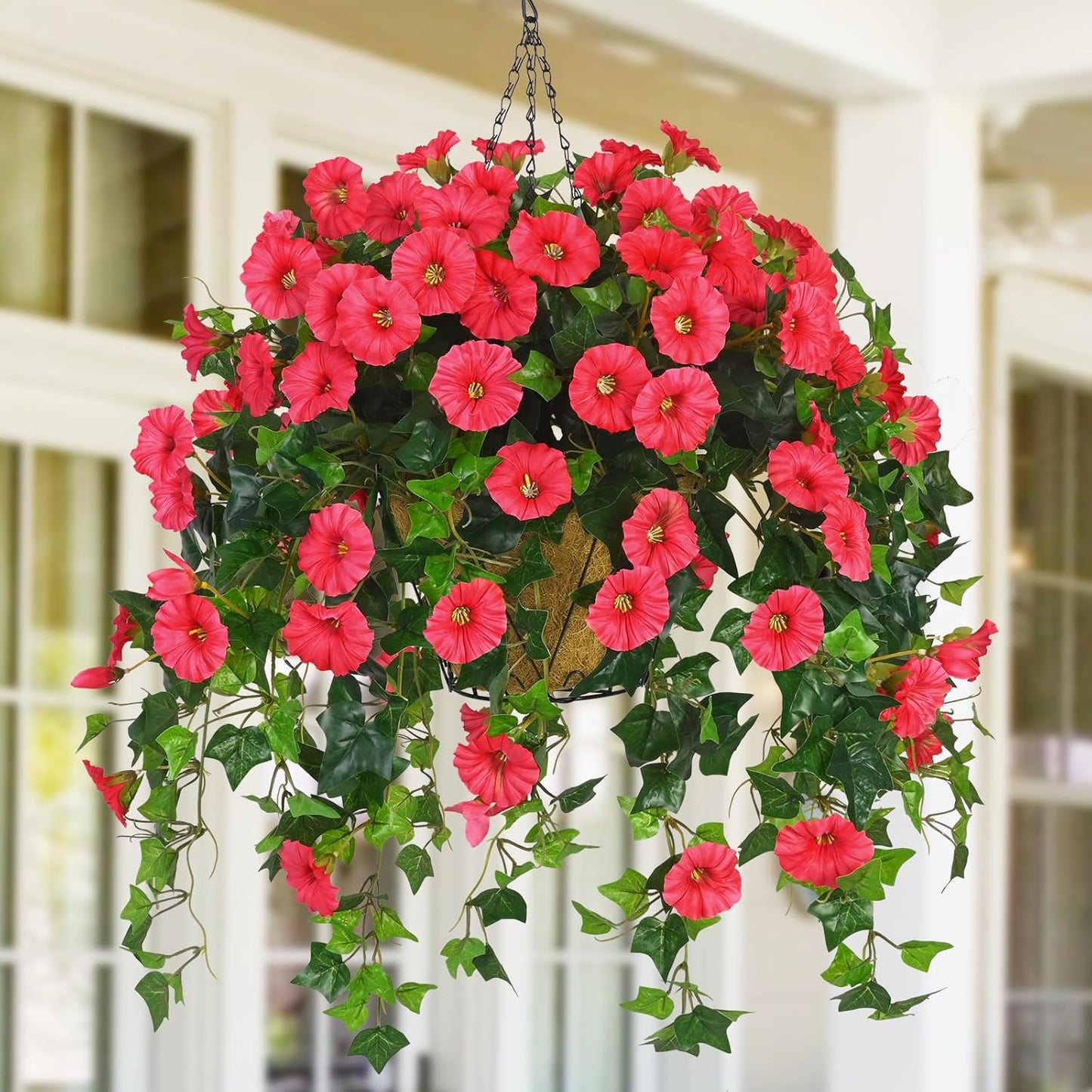 Waipfaru Artificial Hanging Baskets with Flowers, Fake Hanging Plants Outdoors, Urn Fillers for Outside Summer Decor (Fuchsia)