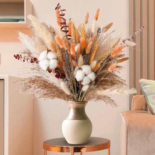 Natural Dried Flower Bouquet - Pampas Grass, Cotton Stems, Bunny Tails, Eucalyptus, Lavender & Wheat - Rustic Boho Decor for Home, Fall Decorations for Home, Wedding, or Gift