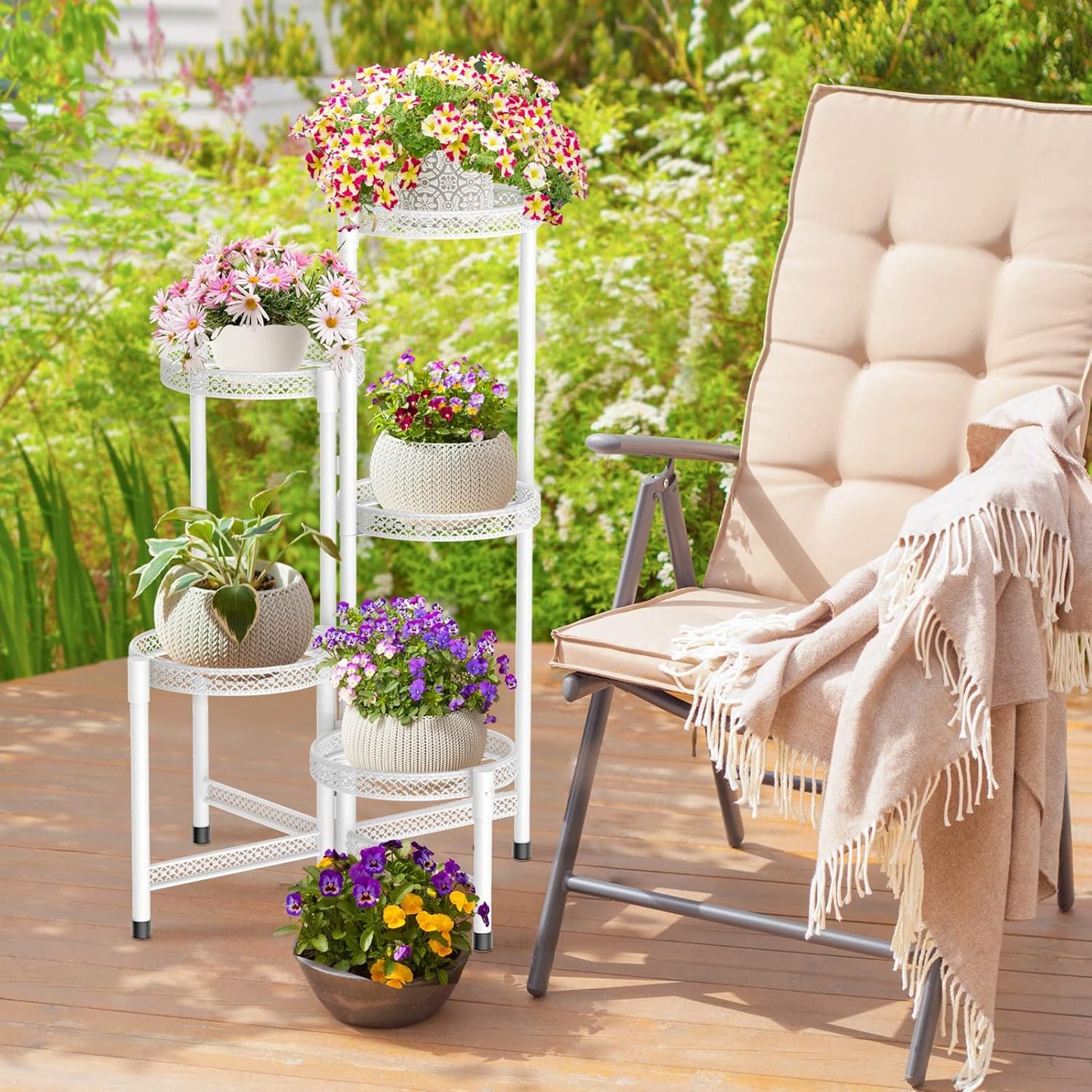 iDavosic.ly Plant Stand Indoor Outdoor, 5 Tier Corner Metal Flower Display Holder Shelf, Folding Tall Orchid Rack for Patio Balcony Porch Garden Living Room House, Black