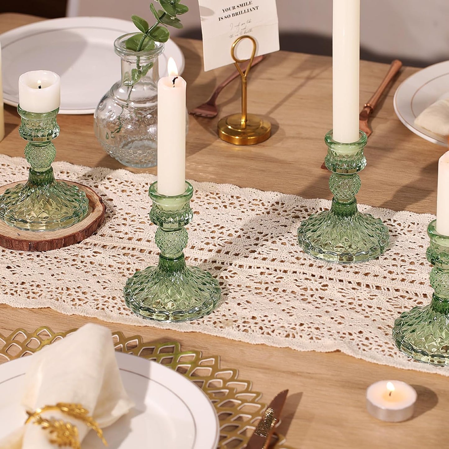DARJEN Candlestick Holders Set,12Pcs 4" H Taper Candle Holders Bulk, Clear Glass Candle Holders for Wedding, Spring Party, Romantic Dinner, Festival & Windowsill Decor