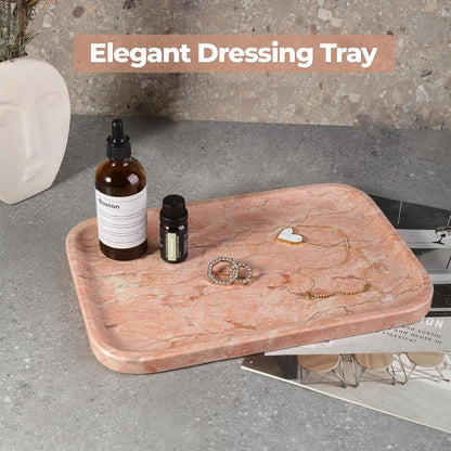 Marble Vanity Tray for Dresser Organizer, Travertine Bathroom Tray Countertop, Beige Decorative Serving Trays, Kitchen Sink Storage, Jewelry & Perfume Holder(Travertino Romano)