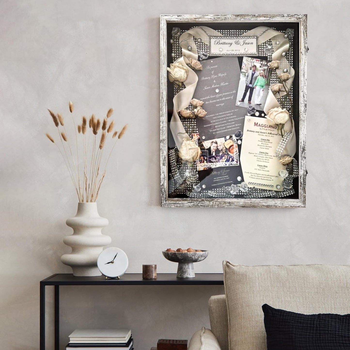 GraduatePro Shadow Box Frame 11x14 Display Case with Linen Back, Real Glass Window Door with Hinge, Picture Frame Wedding Bouquet Memorabilia Medals Photos Memory Box for Keepsakes, Carbonized Black