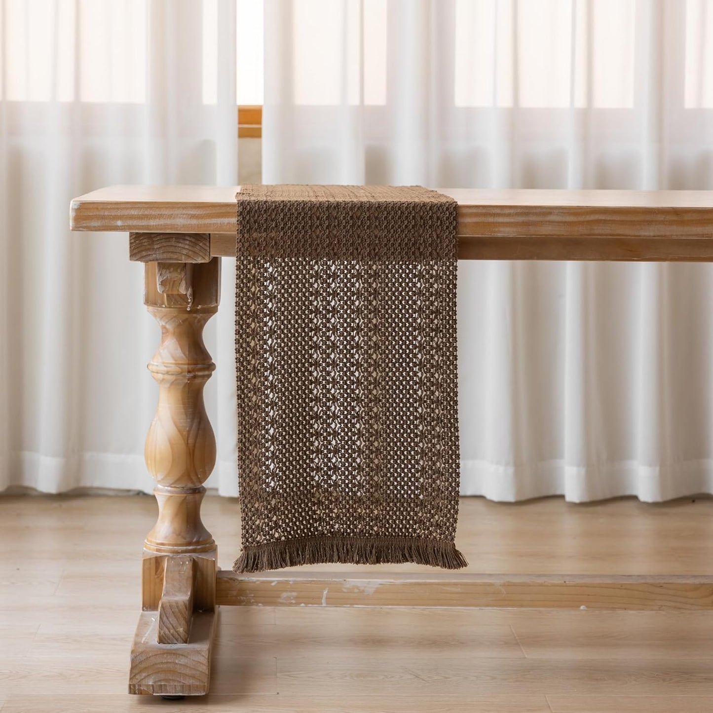 Keketoarrange Boho Sage Green Table Runner for Summer Home Decorations 12x72 Inches Farmhouse Small Macrame Woven Burlap Rustic Coffee Dresser Dining Kitchen Centerpiece Bohemian Decor