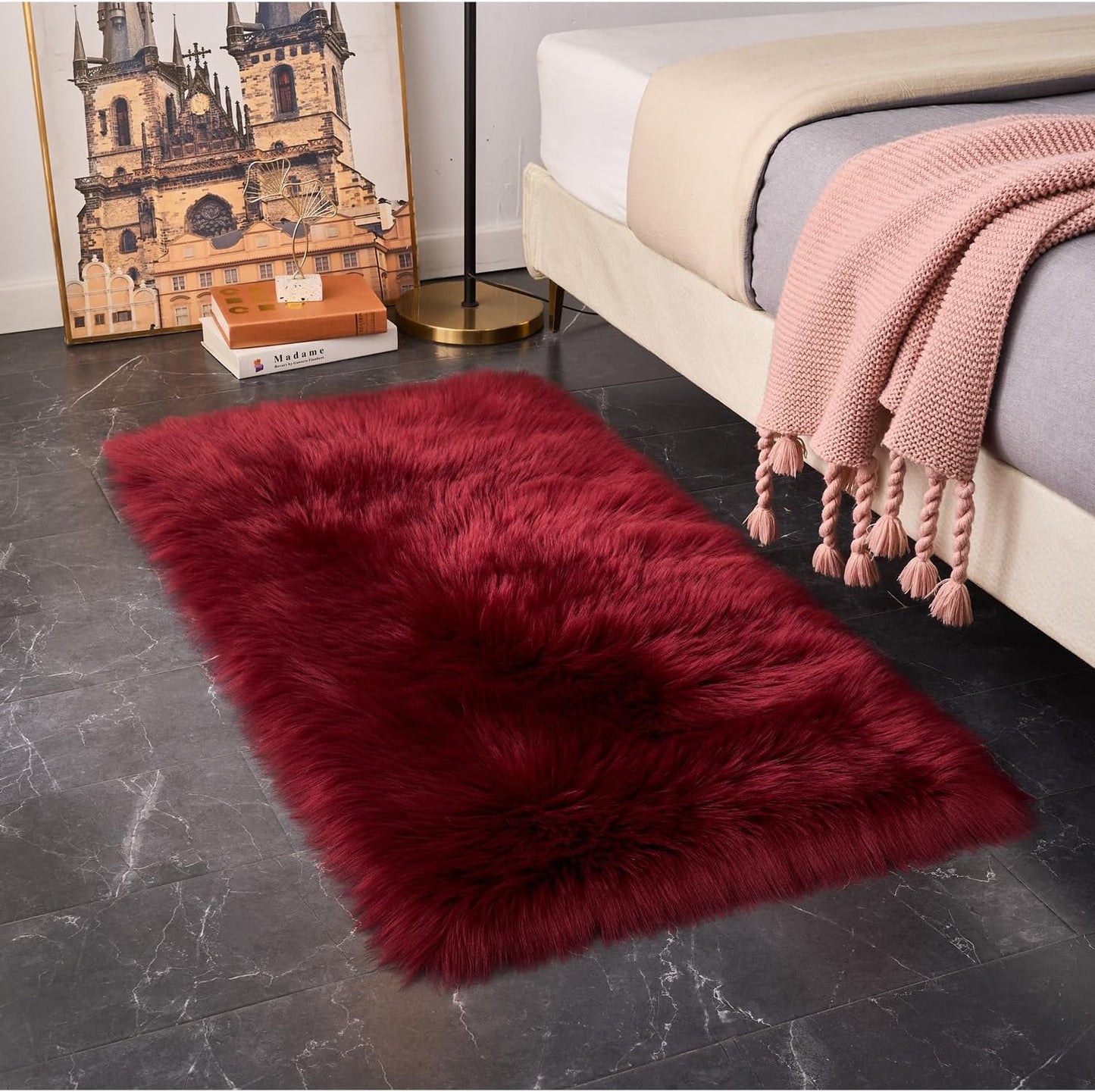 EasyJoy Ultra Soft Fluffy/Fuzzy Shaggy Area Rug Faux Fur Chair Cover Seat Pad for Bedroom Floor Sofa Living Room (2 x 6 ft Sheepskin, Beige)