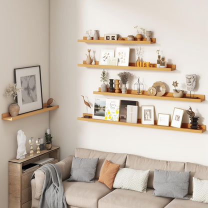 FLYJOE Picture Ledge Shelf, Floating Shelves Set of 2, 48 Inches Long Large Nursery Book Shelves for Toys Storage, Kids Bookshelf Wall Mounted for Living Room Bedroom Decor Books Photo Frames, Walnut