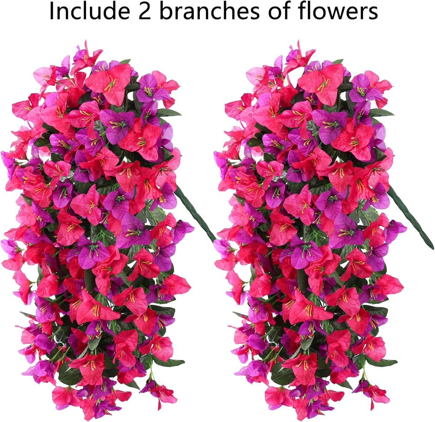 Faux Bougainvillea Artificial Flowers Plants for Outdoor Outside Decoration, 2 PCS Red Fake Flowers UV Resistant Look Real Silk Long Trailing Vines for Front Door Porch Planter Urn Patio Garden Yard