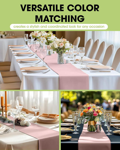 Pureegg Gold Plastic Table Runners - 10 Pack, 14'' x 108'', Water Resistant & Disposable Centerpiece Decorations for Table Cloth, Wedding, Birthday, Holiday, Baby Shower, Party, Home Decor