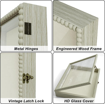 Love-KANKEI Shadow Box Frame 11x14, Deep Large Shadow Box Display Case with Unique Beads Door and Glass Window, Wood Memory Box for Pictures,Medals,Memorabilia,Collections White