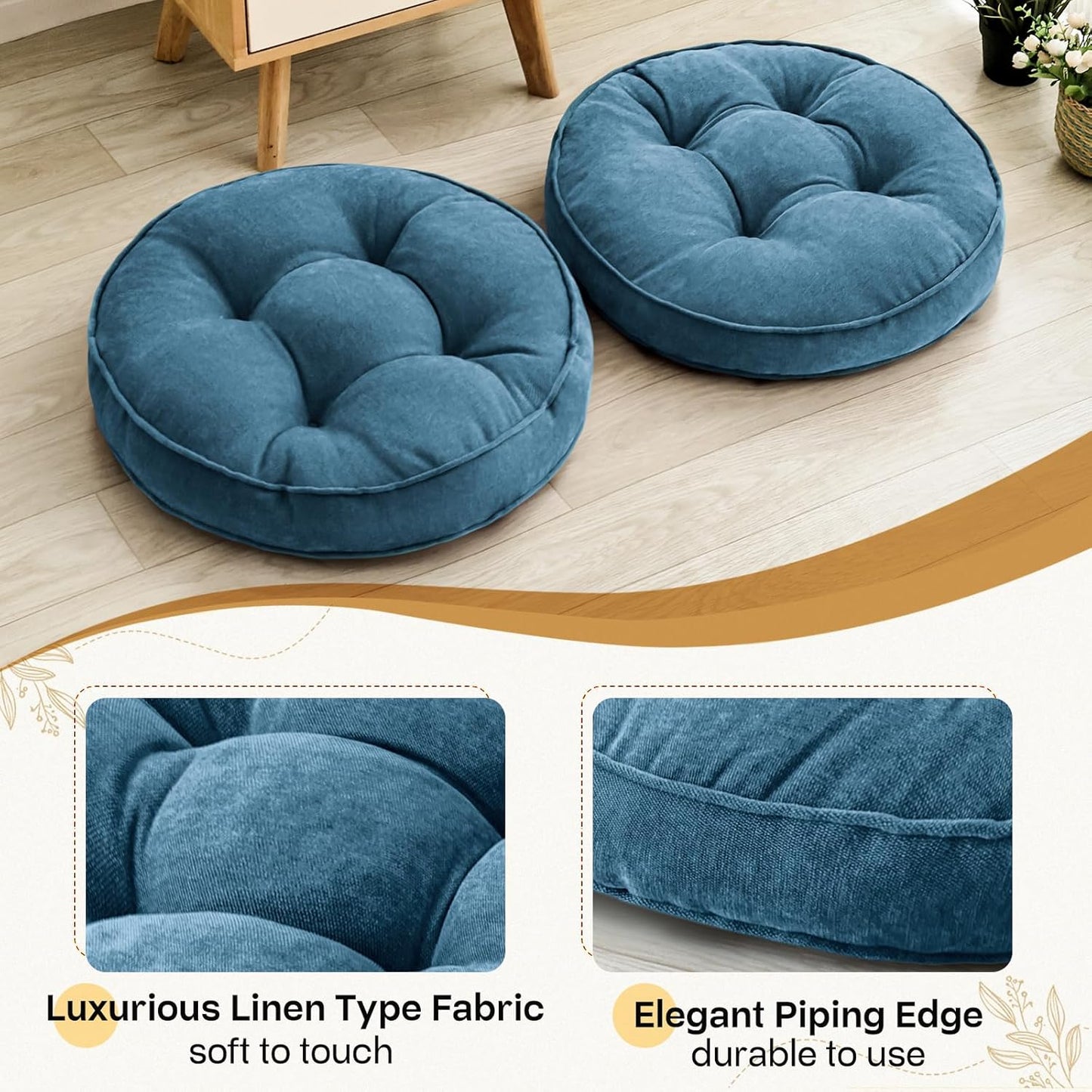 1 MIDDLE ONE Floor Pillow Set of 2, Memory Foam Floor Cushions for Adults, Large Meditation Pillow for Sitting, 22 x 22 Inches (Square | Grey)