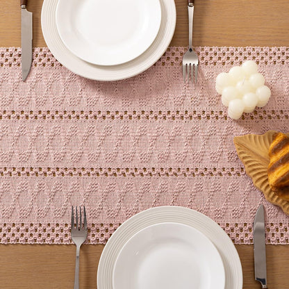 Socomi Boho Table Runner Summer Farmhouse Rustic Dining Kitchen Centerpiece Decor Small Macrame Woven Cotton Linen Coffee Table Runner for Dresser Scarf Home Decor 12x36 inch Beige