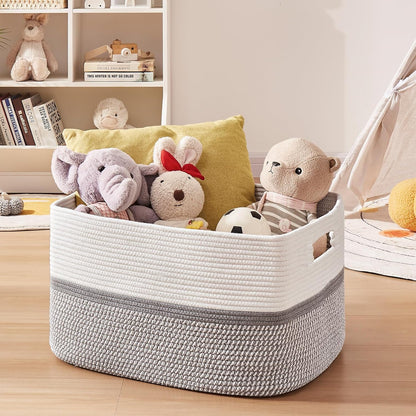 OIAHOMY Large Blanket Basket, 22”x17”x12” Rectangle Woven Baskets, Nursery Blanket Storage Living Room, Toy Storage With Handle, Large Baskets for Organizing-Gradient Yellow