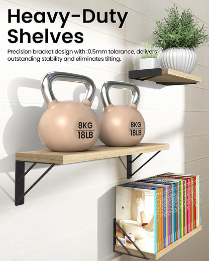 BAYKA Wall Mounted Floating Shelves, Wood Floating Wall Shelf for Books & Decor, Small Space-Saving Display & Organizer（Black，Set of 3）