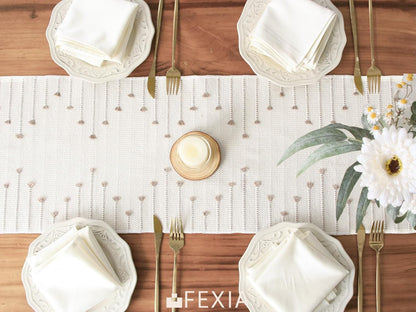FEXIA Boho Table Runner for Thanksgiving Fall Christmas Home Decor with Tassels 72 Inches Long Pottery barn Furniture Farmhouse Rustic Macrame Burlap Table Decoration for Living Room (12x72 Inches)