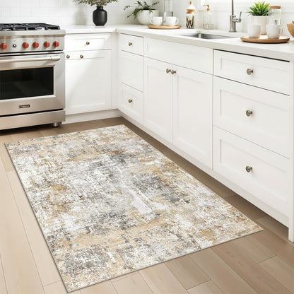 2x3 Washable Non-Slip Area Rug - Soft Low Pile Throw Rug for Kitchen Entryway Bedroom - Modern Indoor Door Mat with Rubber Backing (Beige Grey) - Colors B