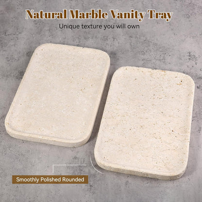 Marble Vanity Tray for Dresser Organizer, Travertine Bathroom Tray Countertop, Beige Decorative Serving Trays, Kitchen Sink Storage, Jewelry & Perfume Holder(Travertino Romano)