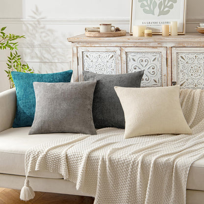 MIULEE Pack of 2 Couch Throw Pillow Covers 18x18 Inch Neutral Beige Modern Boho Accent Decorative Pillow Covers Soft Chenille Farmhouse Cushion Covers for Home Decor Bed Sofa Living Room