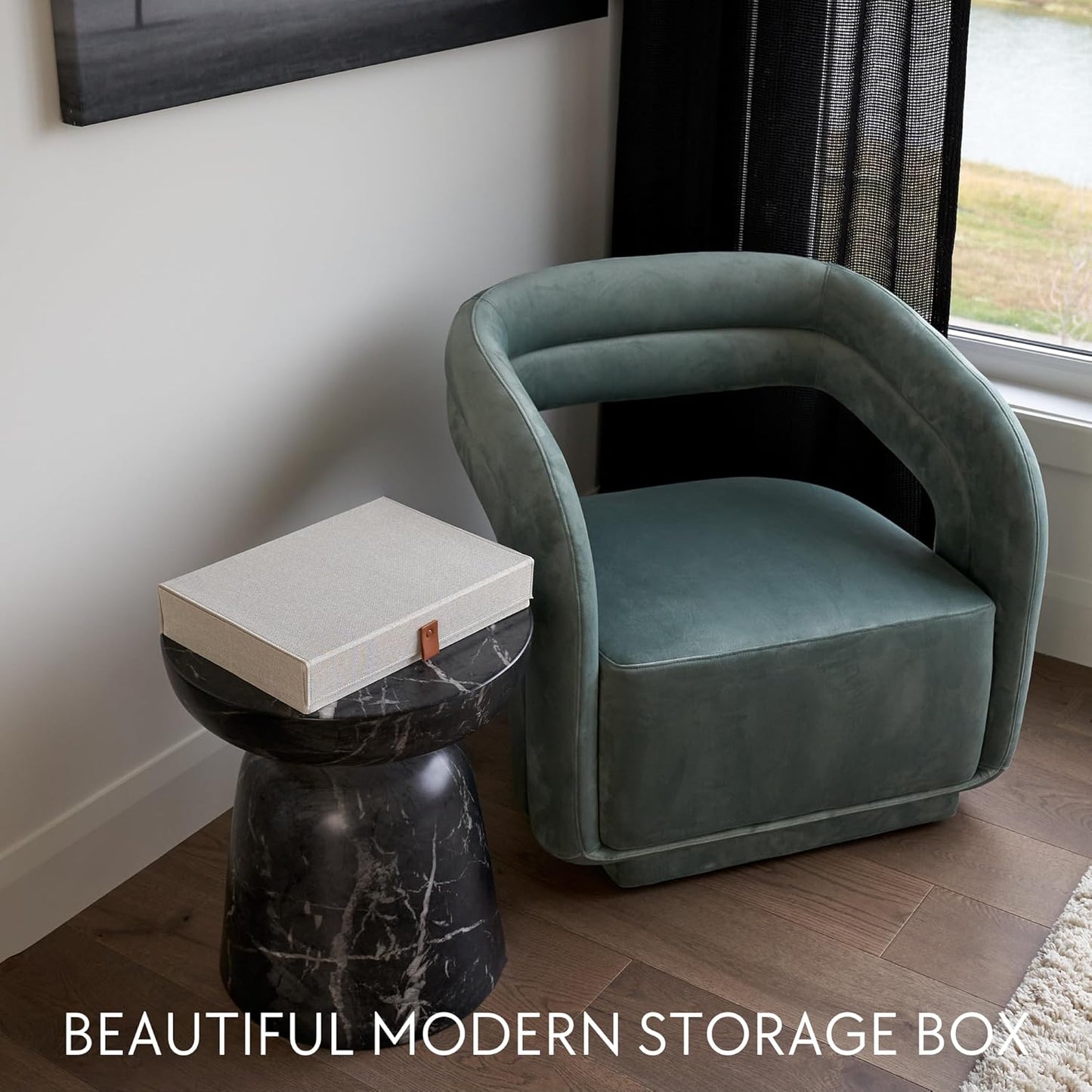 ZICOTO Decorative Photo Storage Box with Lid - A Beautiful Linen Organizer Perfect to Safely Store Your Pictures, Documents, Scrapbooking Supplies, Keepsakes and Other Memories in Style