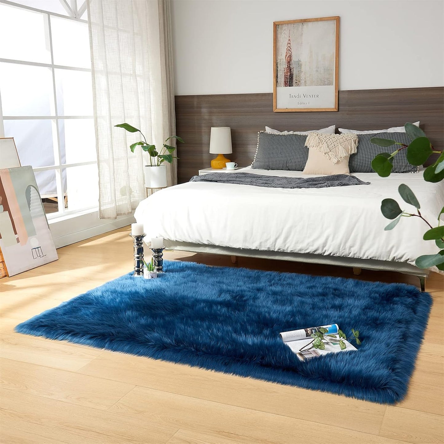 EasyJoy Ultra Soft Fluffy/Fuzzy Shaggy Area Rug Faux Fur Chair Cover Seat Pad for Bedroom Floor Sofa Living Room (2 x 6 ft Sheepskin, Beige)