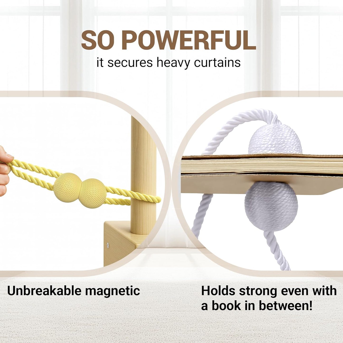 Hion Magnetic Curtain Tiebacks Black 2pcs, Curtain Tiebacks Buckles Holdbacks Holders Hooks Clip for Home Outdoor Bedroom Office Decorative Curtain
