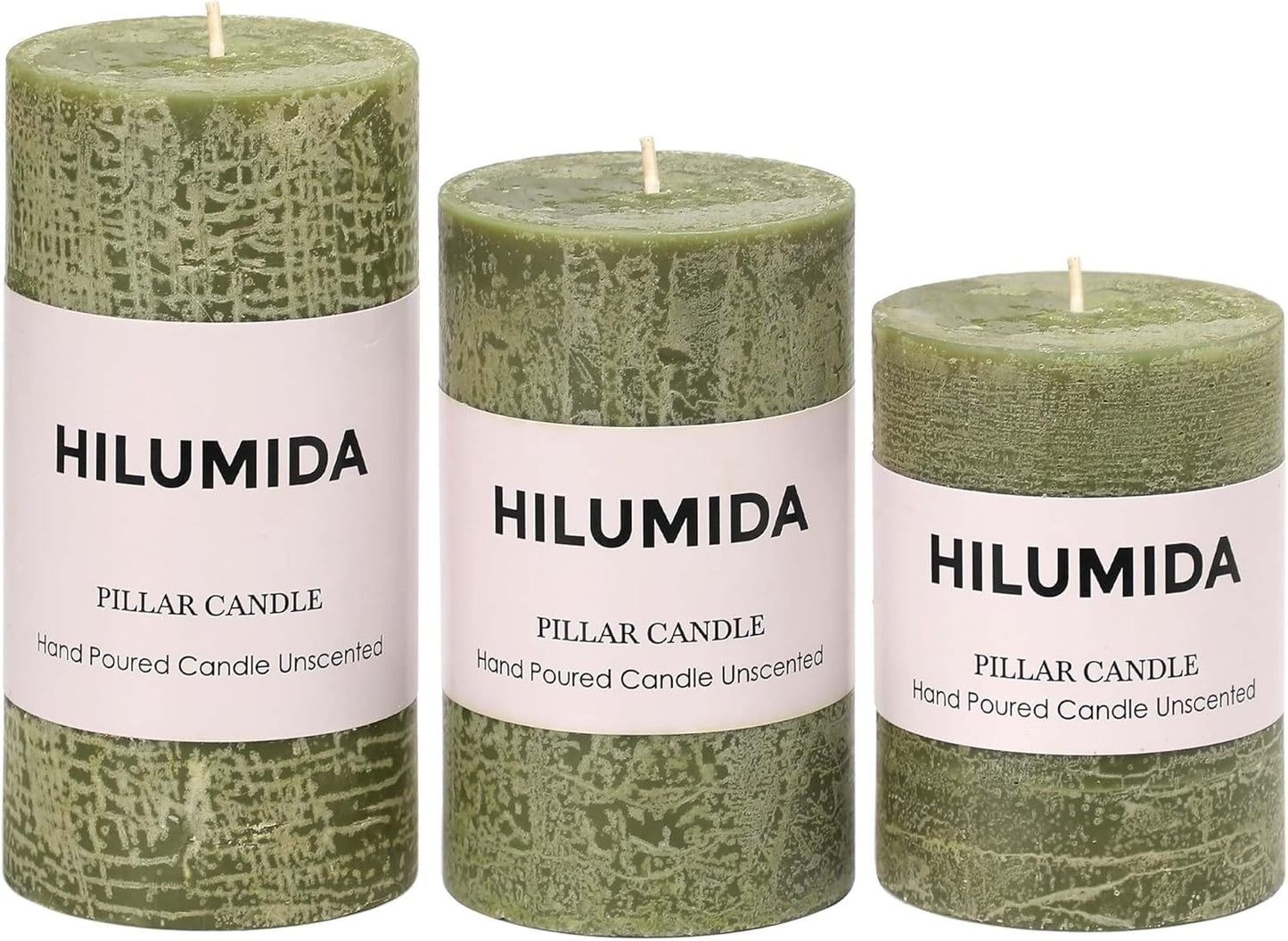 Sage Green Pillar Candles Set of 3 - Hand-Poured Unscented Candles,Smokeless Dripless Candles for Dinner Table and Home, Set of 3 in Different Sizes (3"x4", 3"x5", 3"x6")