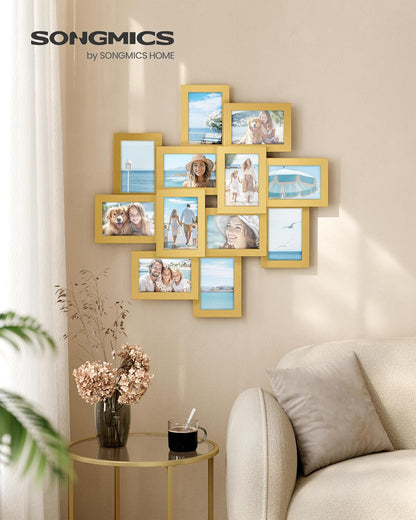 SONGMICS 4x6 Picture Frames Collage Wall Decor, 12-Pack Photo Collage Frame, Multi Picture Frame Set with Glass Front, Assembly Required, Rustic Brown URPF022X01
