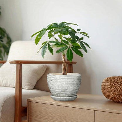 6 Inch Plant Pot - Ceramic Pots for Plants with Drainage Hole and Saucer, Round Succulent Planter Indoor Outdoor, Modern Flower Pot for Snake Plants, Home Decor, Gifts for Plant Lover, Blue