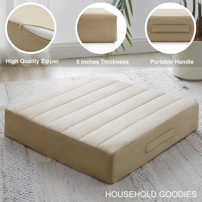 JKMAX 2 Pcs High Density Foam Floor Pillow - Upgraded Large Pillows Seating for Adults - Outdoor Floor Cushion with Soft Tufted Cover - Yoga Pillows for Sitting On Floor - 22 Inch Light Gray