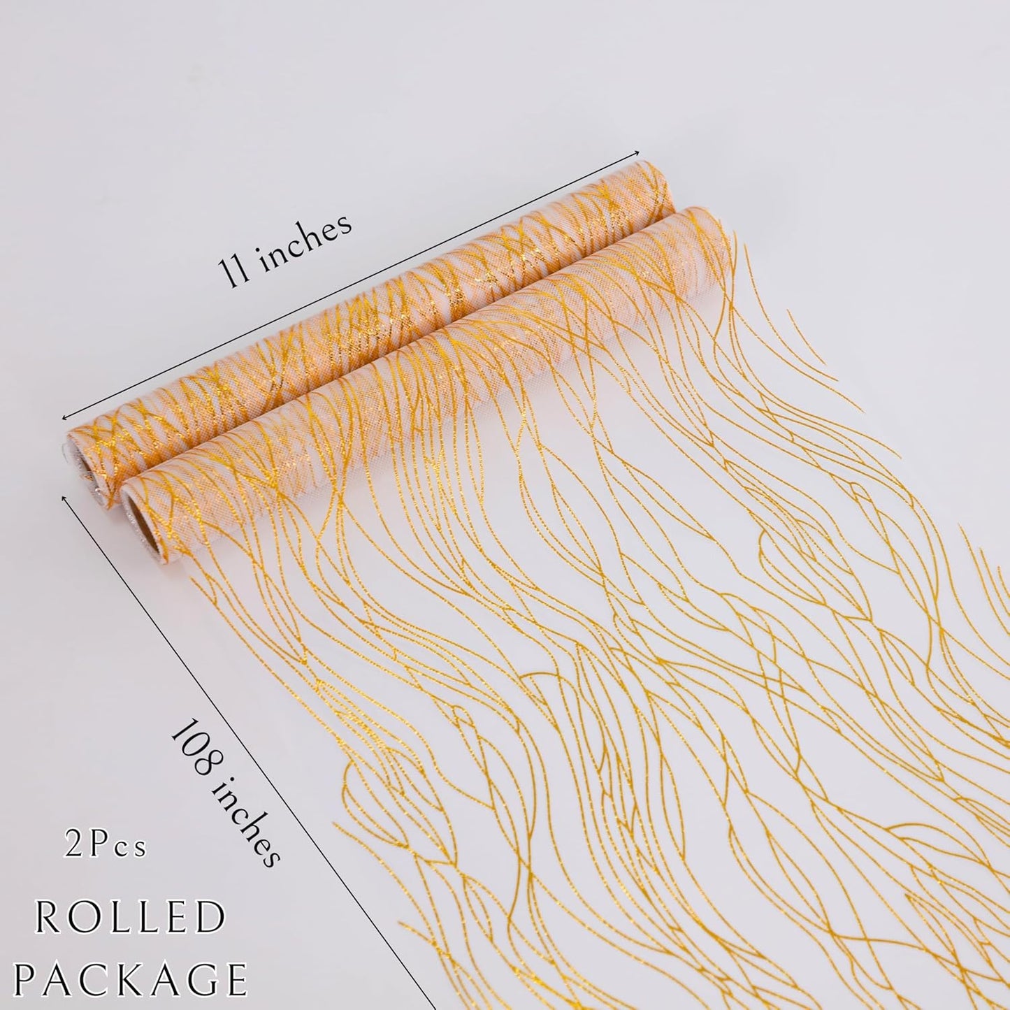 Snowkingdom 2 Pieces Gold Table Runner, Sequin Glitter Foil Metallic Thin Mesh Runner Roll 11"x108", Gold Table Decorations for Event Party, Wedding, Birthday Party, Christmas