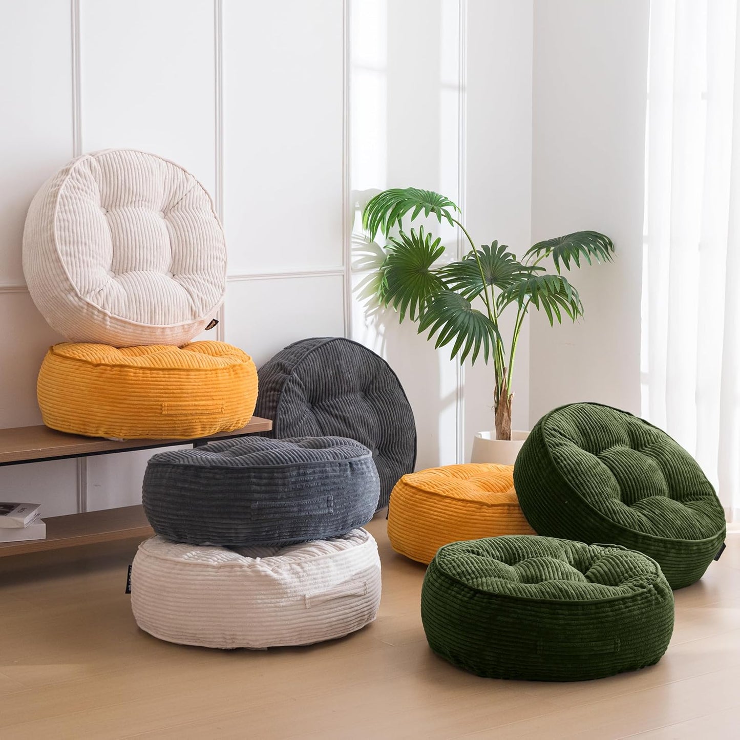 HIGOGOGO 6" Extra Thick Floor Pillow Cushion for Adults, Meditation Cushion Pillow, Large Square Floor Sitting, Tufted Corduroy Cover, for Tatami Living Room or Yoga, 22x22 Inch, 2Pack, Dark Grey