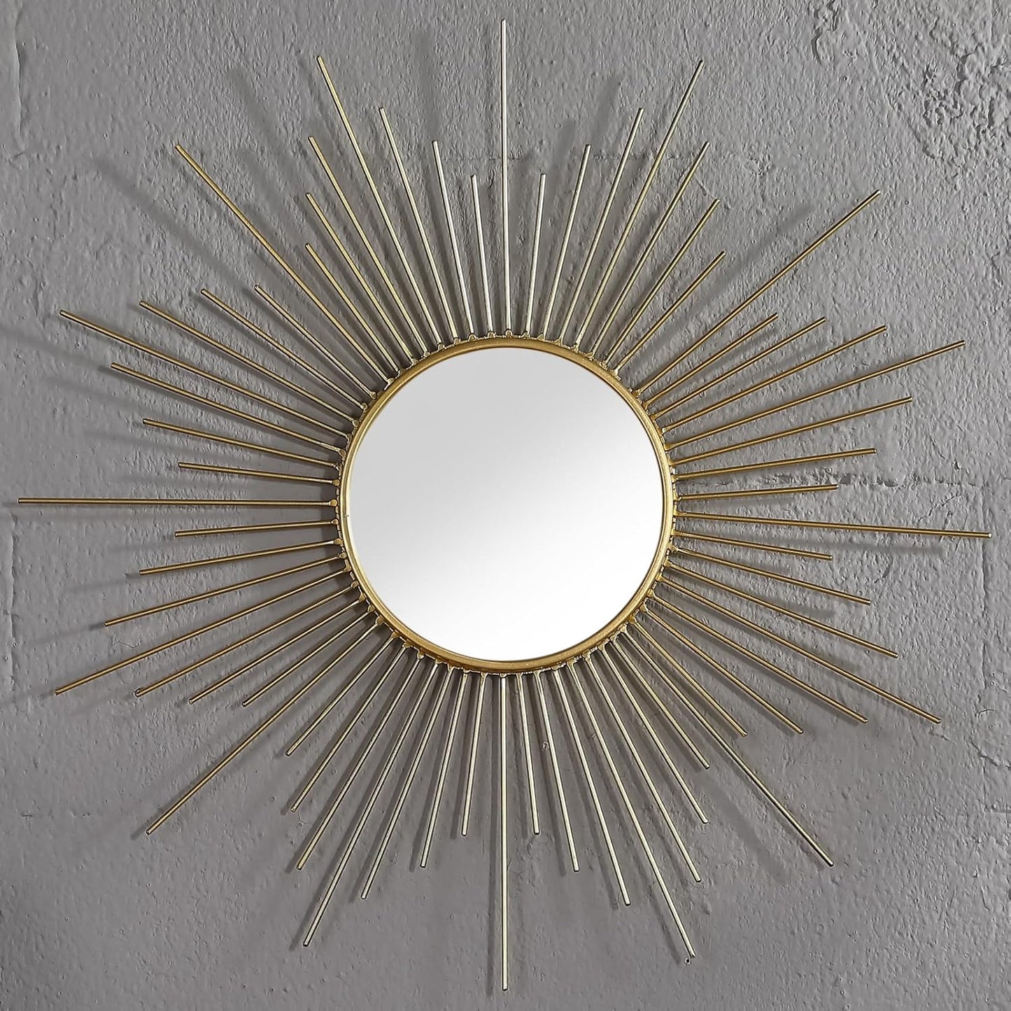 24'' Large Gold Sunburst Mirror, Metal Starburst Mirrors, Mid-Century Modern Sun Mirror Wall Decor for Living Room, Bedroom, Bathroom, Hallway, and Entryway
